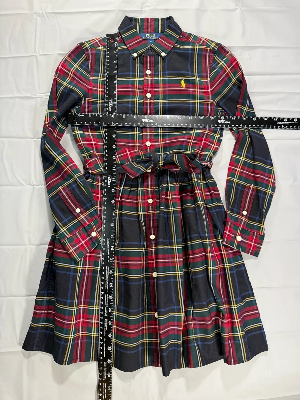 Girls Polo Ralph Lauren Tartan Plaid Belted Shirt Dress Size 10 NEW
